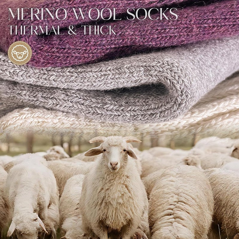Sunovelties Womens Merino Wool Socks 3 Pairs Winter Ski Warm Boot Socks Men Thermal Thick Cozy Hiking - Image 3